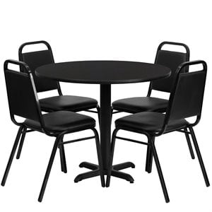 Flash Furniture 36Rd Laminate Table Set-Bnqt In Black Top Black Vinyl Seat