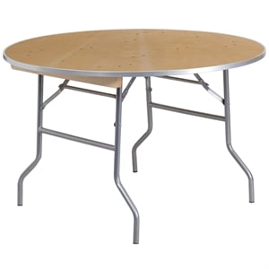 Flash Furniture 48&quot Round Birchwood Folding Banquet Table in Natural and Silver