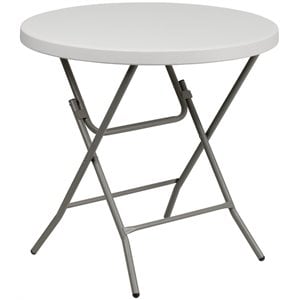 Flash Furniture 31.5&quot Round Plastic Folding Table in Granite White