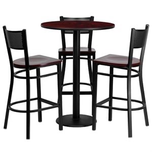 Flash Furniture  Clark 30'' Round Mahogany Laminate Table Set with 3 Grid Back Metal Barstools