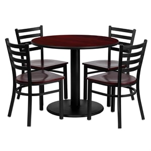 Flash Furniture Clark 36&quot RD Mahogany Laminate Table with 4 Metal Chairs