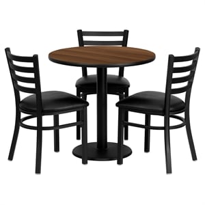 Flash Furniture  Clark 30&quot RD Walnut Laminate Table with 3 Metal Chairs