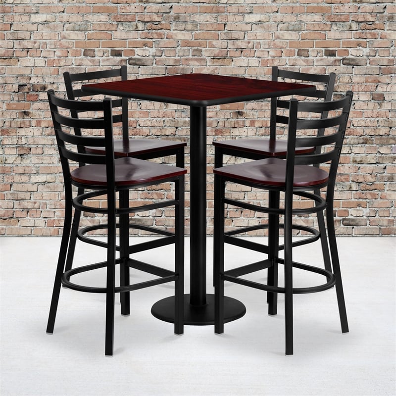Flash Furniture Clark Square Table Set w/ 4 Ladder Back Metal Barstools