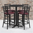Flash Furniture 30Rd Laminate Bar Table Set In Black Top Burgundy Vinyl Seat