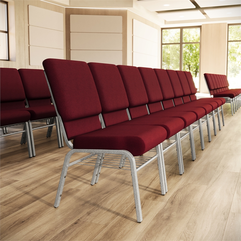 Flash Furniture Hercules Church Guest Chair with Rack in Burgundy
