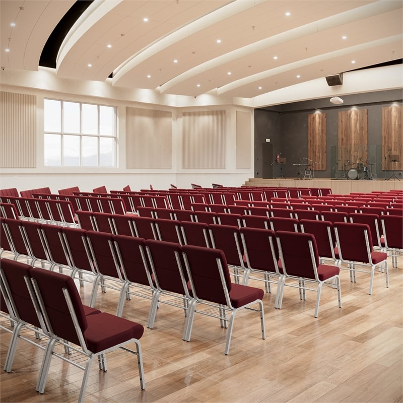 Flash Furniture Hercules Church Guest Chair with Rack in Burgundy