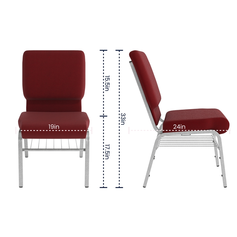 Flash Furniture Hercules Church Guest Chair with Rack in Burgundy