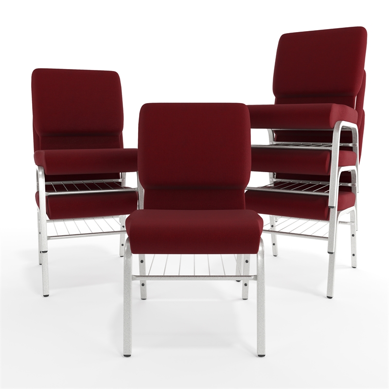 Flash Furniture Hercules Church Guest Chair with Rack in Burgundy