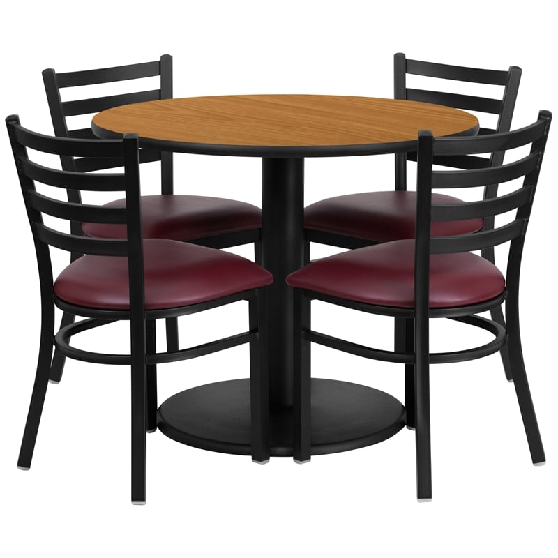 Flash Furniture 36Rd Laminate Table Set In Natural Top Burgundy Vinyl Seat