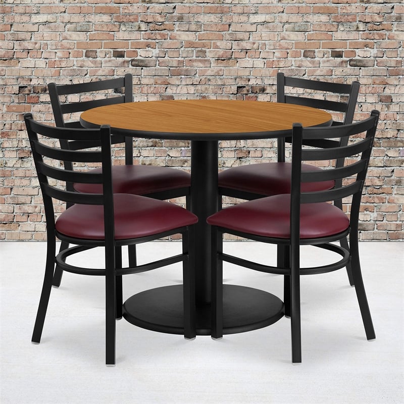 Flash Furniture 36Rd Laminate Table Set In Natural Top Burgundy Vinyl Seat