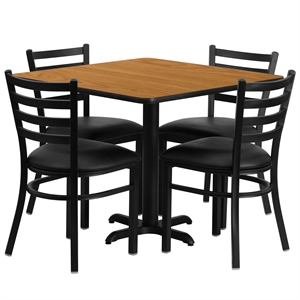 Flash Furniture 36Sq Laminate Table Set In Natural Top Black Vinyl Seat