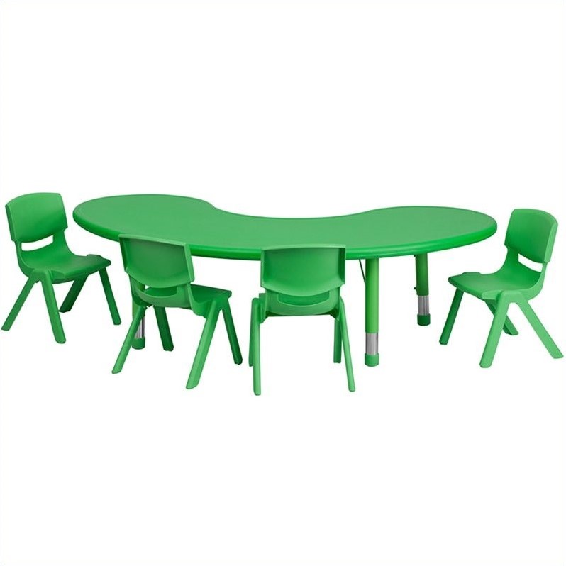 Flash Furniture 5 Piece Half Moon Activity Table Set in Green