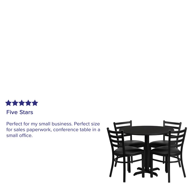 Flash Furniture 36Rd Laminate Table Set In Black Top Black Vinyl Seat