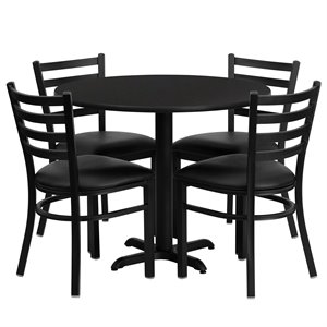 Flash Furniture 36Rd Laminate Table Set In Black Top Black Vinyl Seat