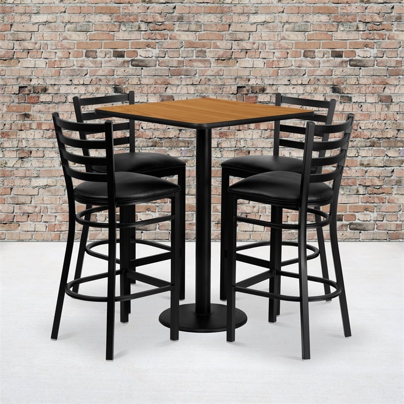 Flash Furniture Clark 30'' Square Laminate Table Set with 4 Ladder Back Metal Barstools