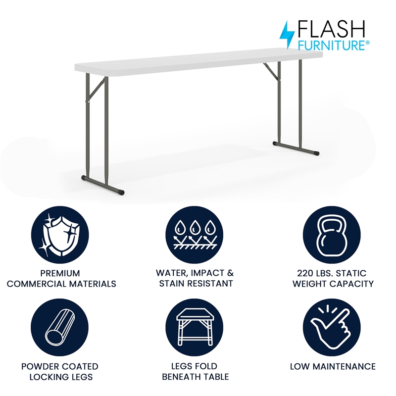 Flash Furniture Waterproof Plastic/Metal Folding Training Table in Granite White