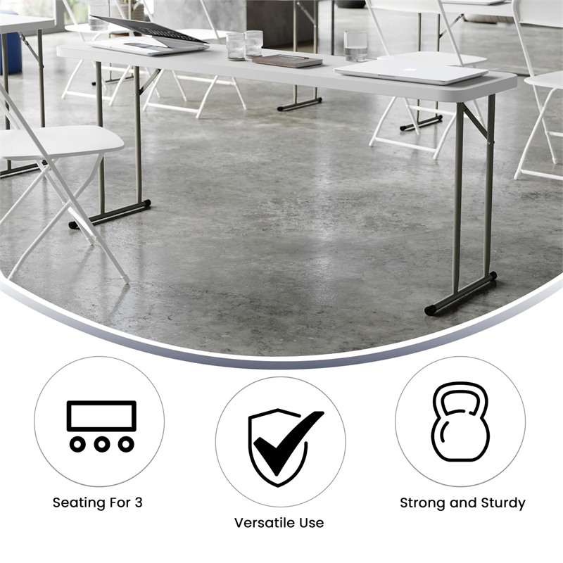 Flash Furniture Waterproof Plastic/Metal Folding Training Table in Granite White