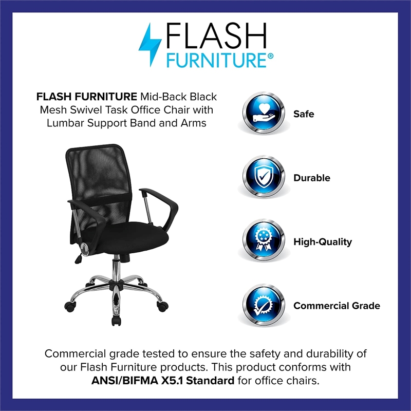 Flash Furniture Mid-Back Black Mesh Computer Office Chair with Chrome Base