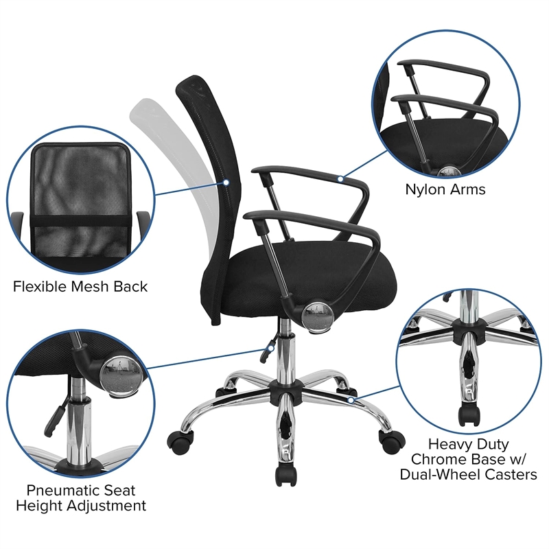 Flash Furniture Mid-Back Black Mesh Computer Office Chair with Chrome Base