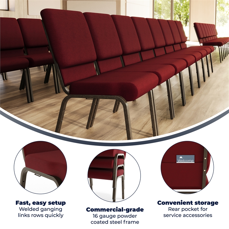 Flash Furniture Hercules Church Stacking Guest Chair in Burgundy