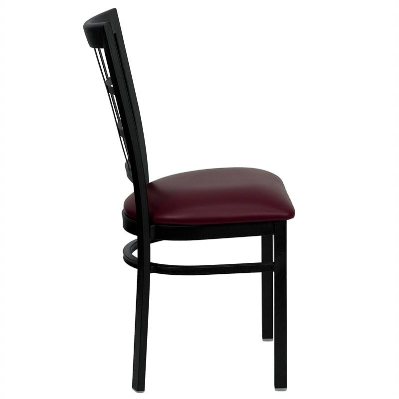 Flash Furniture Hercules Black Window Back Dining Chair in Burgundy