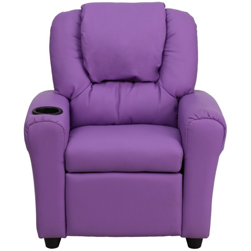Flash Furniture Vinyl Kid Recliner with Cup Holder & Headrest in Lavender Purple