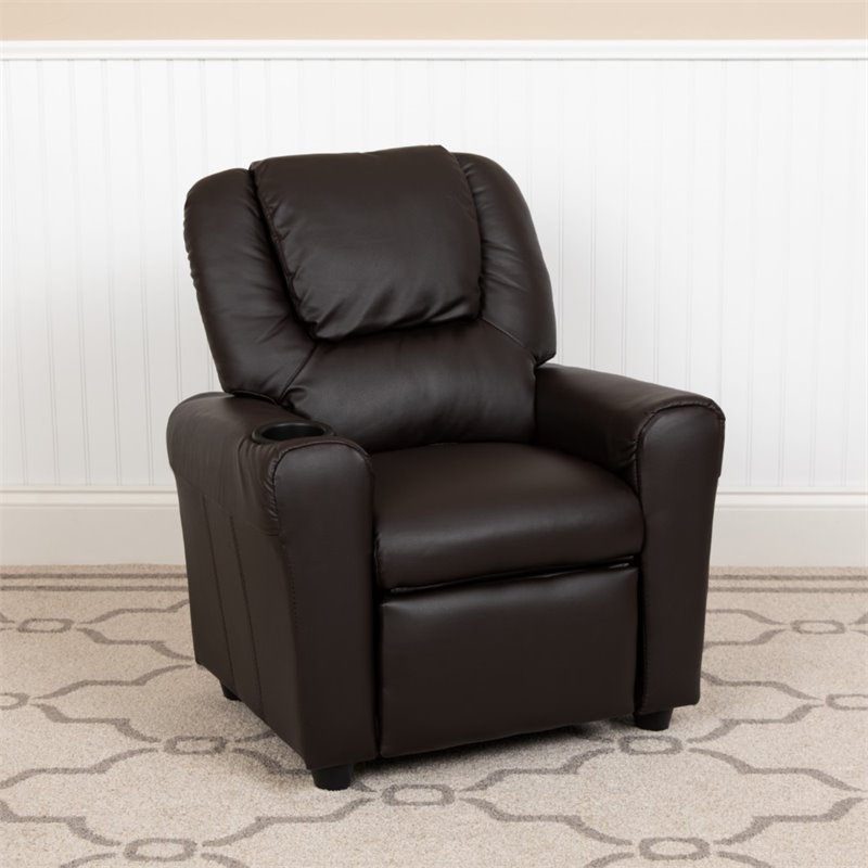 Flash Furniture Leathersoft Recliner with Cup Holder and Headrest in Brown