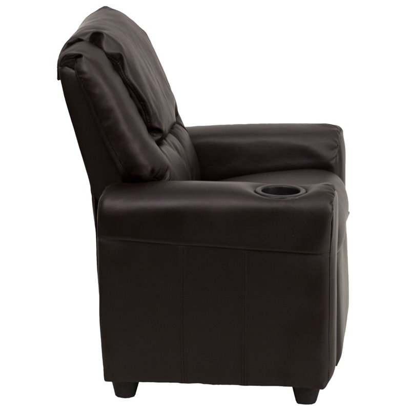 Flash Furniture Leathersoft Recliner with Cup Holder and Headrest in Brown