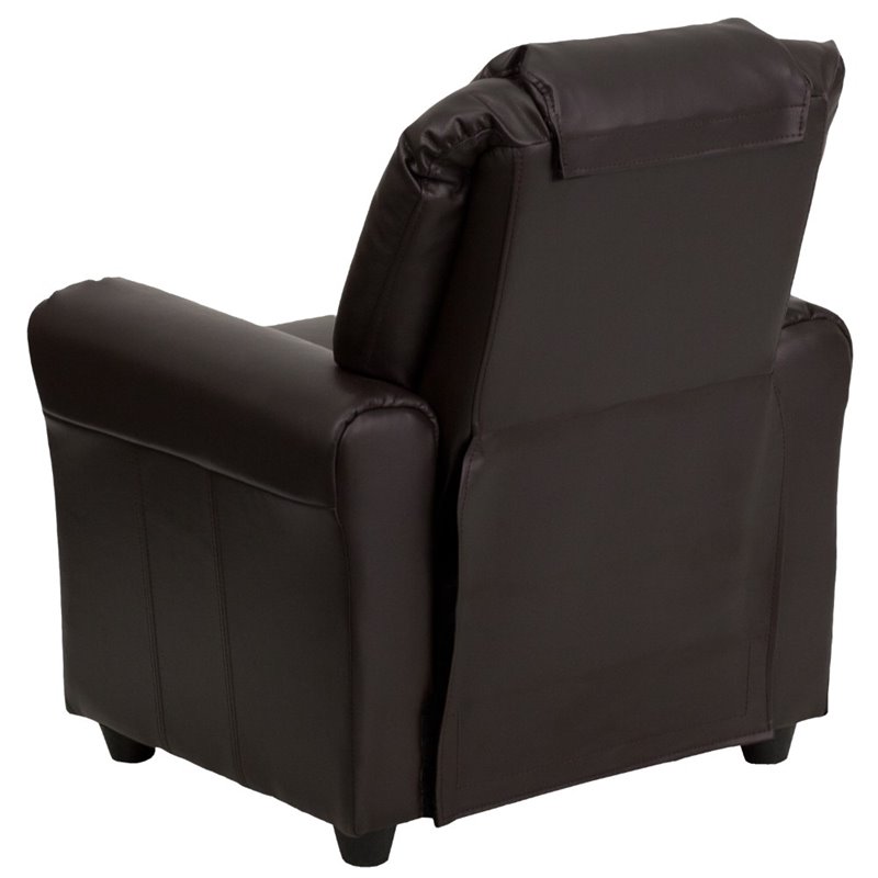 Flash Furniture Leathersoft Recliner with Cup Holder and Headrest in Brown