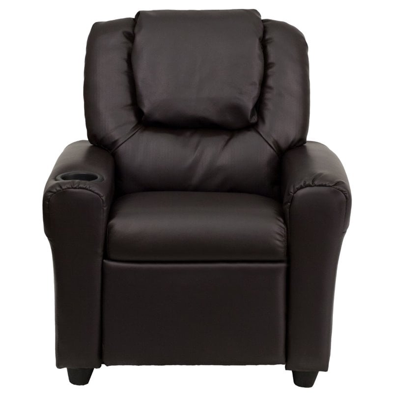 Flash Furniture Leathersoft Recliner with Cup Holder and Headrest in Brown