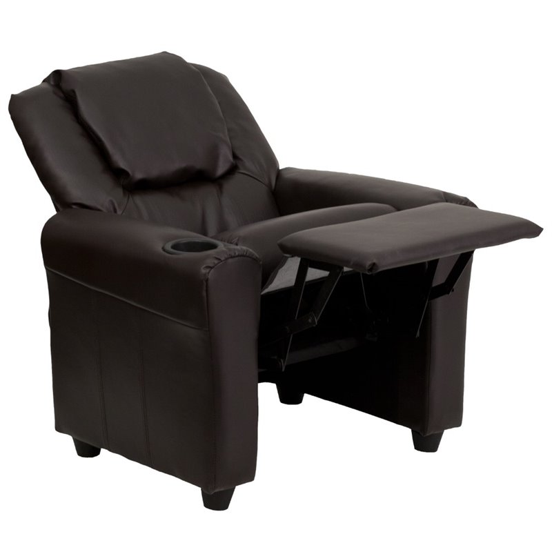 Flash Furniture Leathersoft Recliner with Cup Holder and Headrest in Brown