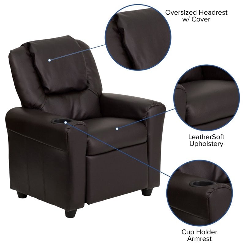 Flash Furniture Leathersoft Recliner with Cup Holder and Headrest in Brown