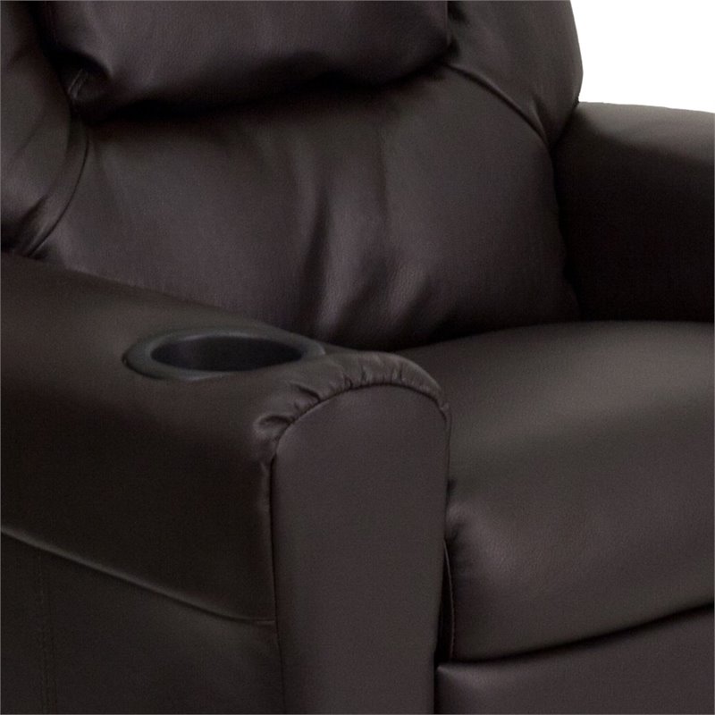 Flash Furniture Leathersoft Recliner with Cup Holder and Headrest in Brown