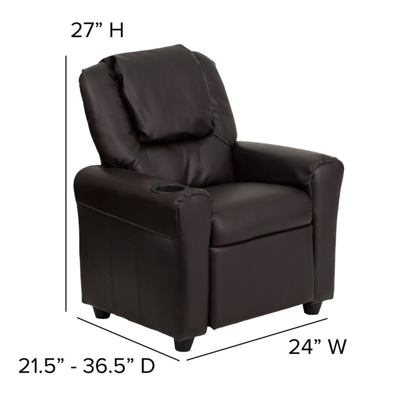 Flash Furniture Leathersoft Recliner with Cup Holder and Headrest in Brown