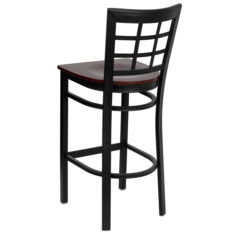 Flash Furniture Hercules Series Black Back Metal Bar Stool in Mahogany