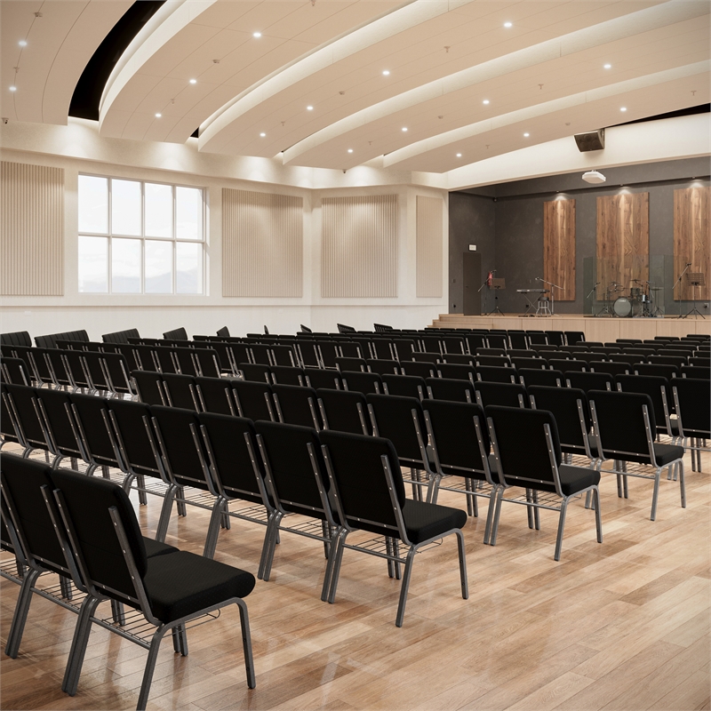 Flash Furniture Hercules Church Stacking Chair in Black and Silver