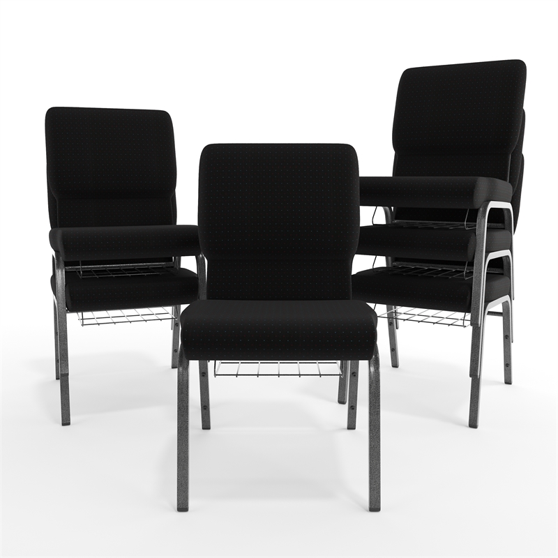Flash Furniture Hercules Church Stacking Chair in Black and Silver