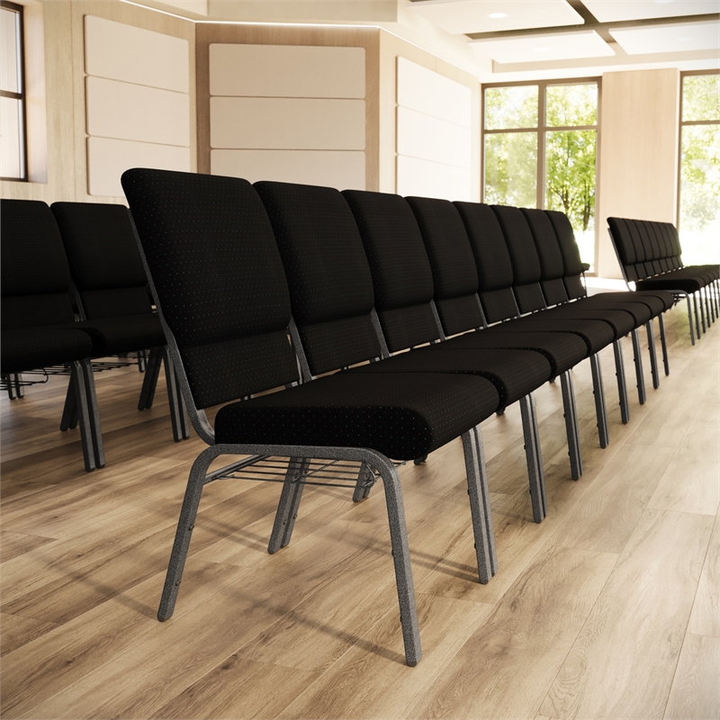 Flash Furniture Hercules Church Stacking Chair in Black and Silver
