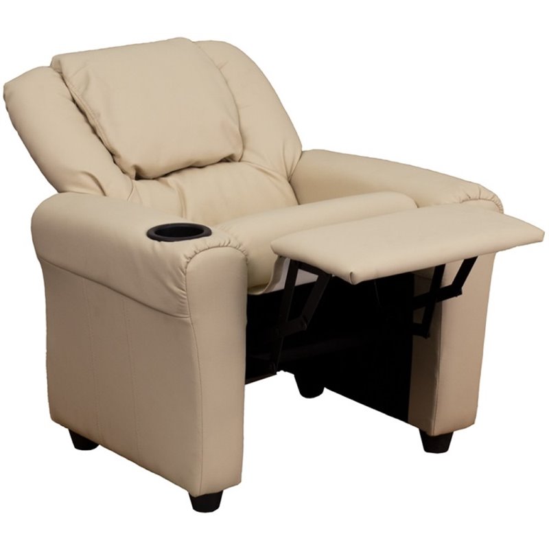 Flash Furniture Vinyl Recliner with Cup Holder and Headrest in Beige