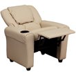 Flash Furniture Vinyl Recliner with Cup Holder and Headrest in Beige