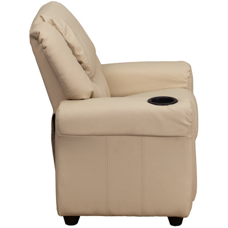 Flash Furniture Vinyl Recliner with Cup Holder and Headrest in Beige
