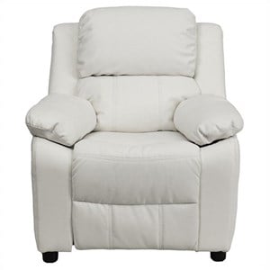 Flash Furniture Storage Arms Vinyl Upholstered Kids Recliner in White