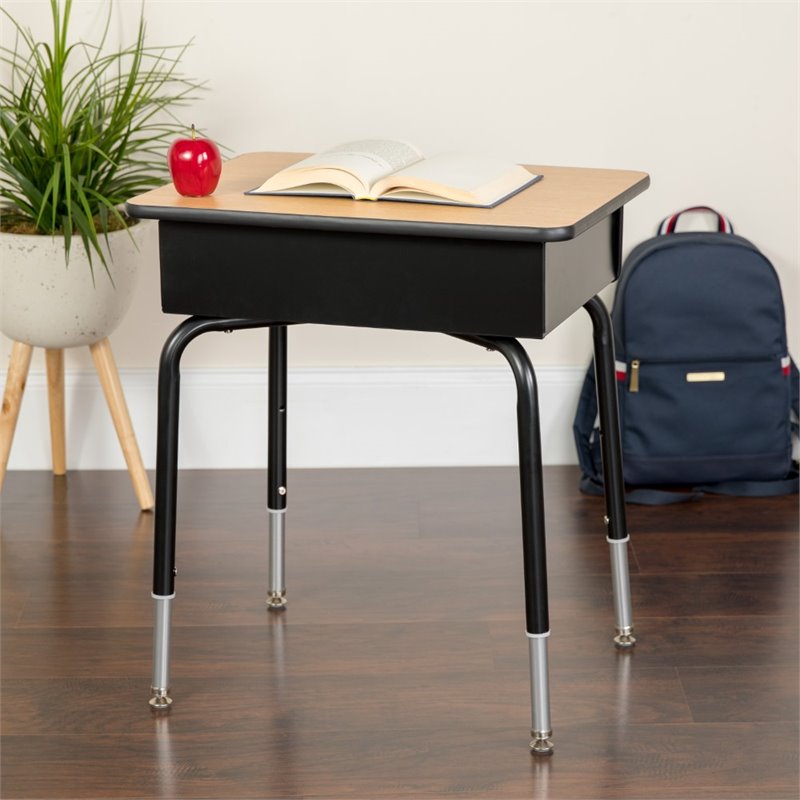 Flash Furniture Classroom Desk with Open Front Book Box in Natural and Black
