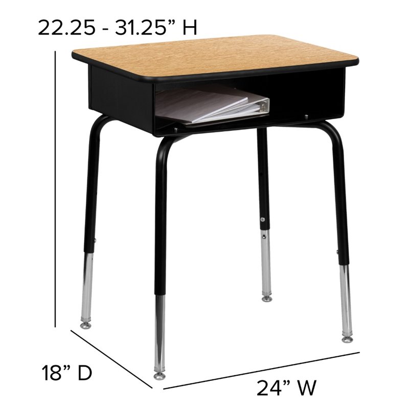 Flash Furniture Classroom Desk with Open Front Book Box in Natural and Black