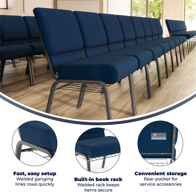 Flash Furniture Hercules Church Stacking Guest Chair in Navy Blue