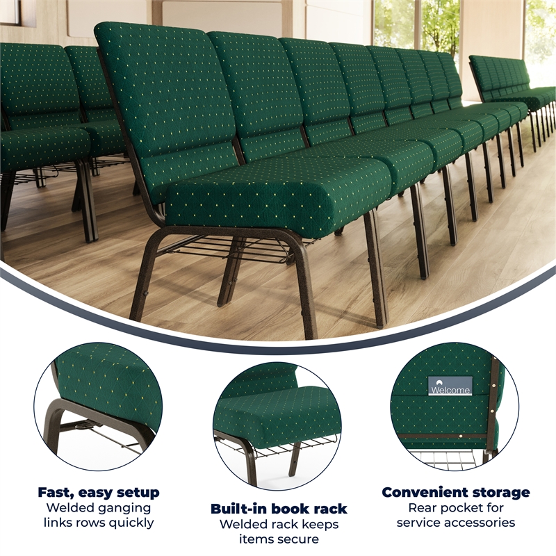 Flash Furniture Hercules Church Stacking Guest Chair in Hunter Green