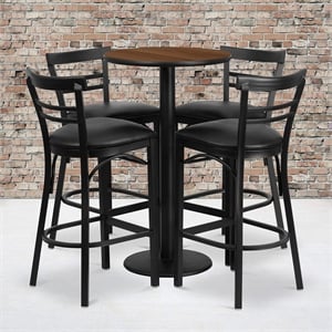 Flash Furniture Jamie 24&quot RD Walnut Laminate Table & 4 Metal Barstools