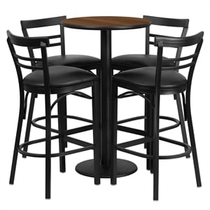 Flash Furniture Jamie 24&quot RD Walnut Laminate Table & 4 Metal Barstools