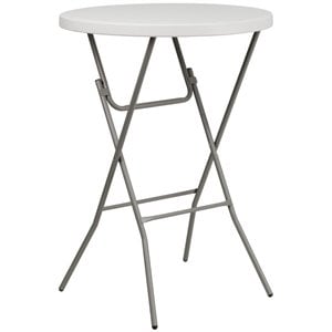 Flash Furniture 31.5&quot Round Bar Height Plastic Folding Table in Granite White