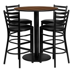 Flash Furniture Clark 36&quot RD Walnut Laminate Table w/ 4 Metal Barstools